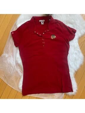 Chicago Blackhawks Women's Red Polo Shirt Size Large